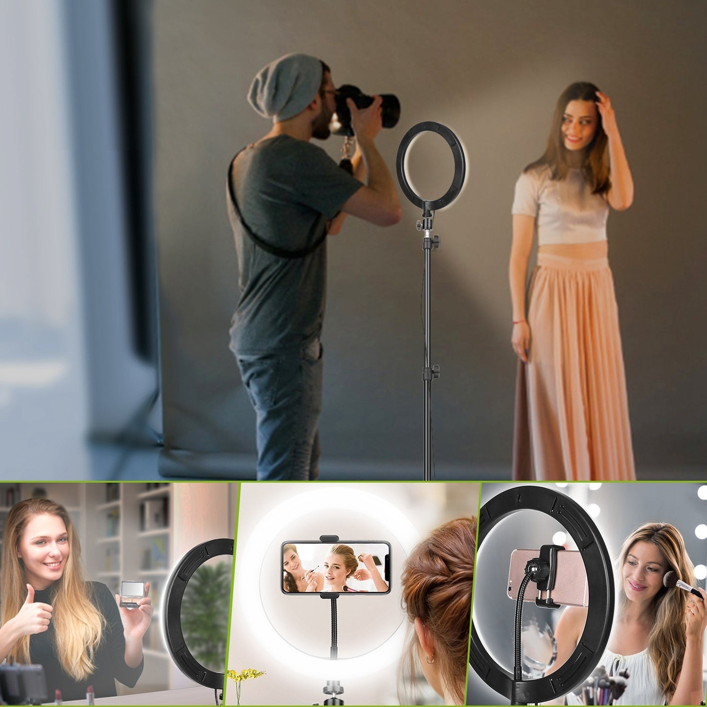10in LED Selfie Ring Light Dimmable 120 LEDs Makeup Ring Lights w/ Adjustable Tripod Stand Cell Phone Holder USB Powered For YouTube Video/Live Stream/Makeup/Photography