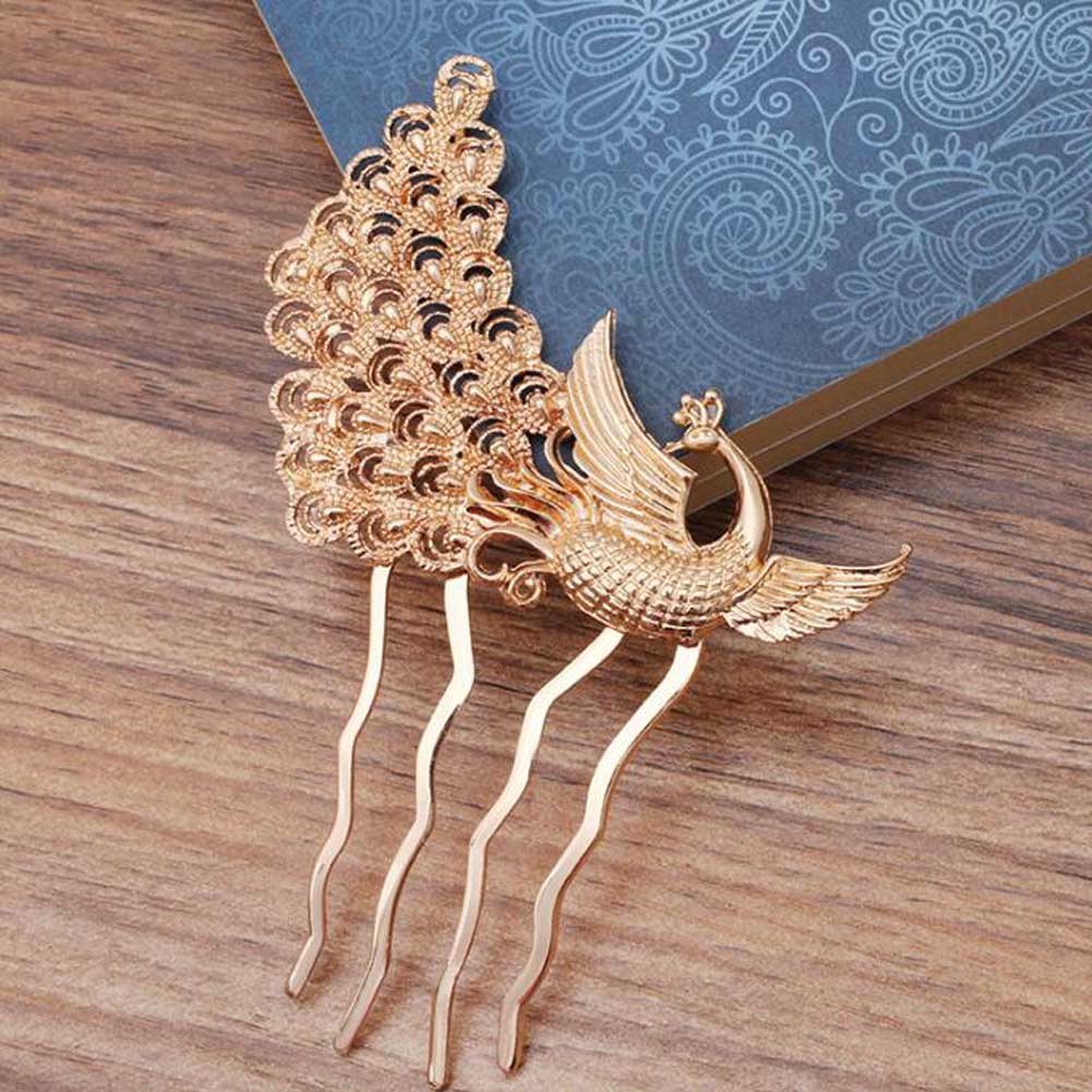 2 Pcs Vintage Peacock Metal Side Comb Chinese Style Wedding Veil Hair Clip Comb Hanfu 4 Teeth Hairpin Updo Accessory Hair Pin