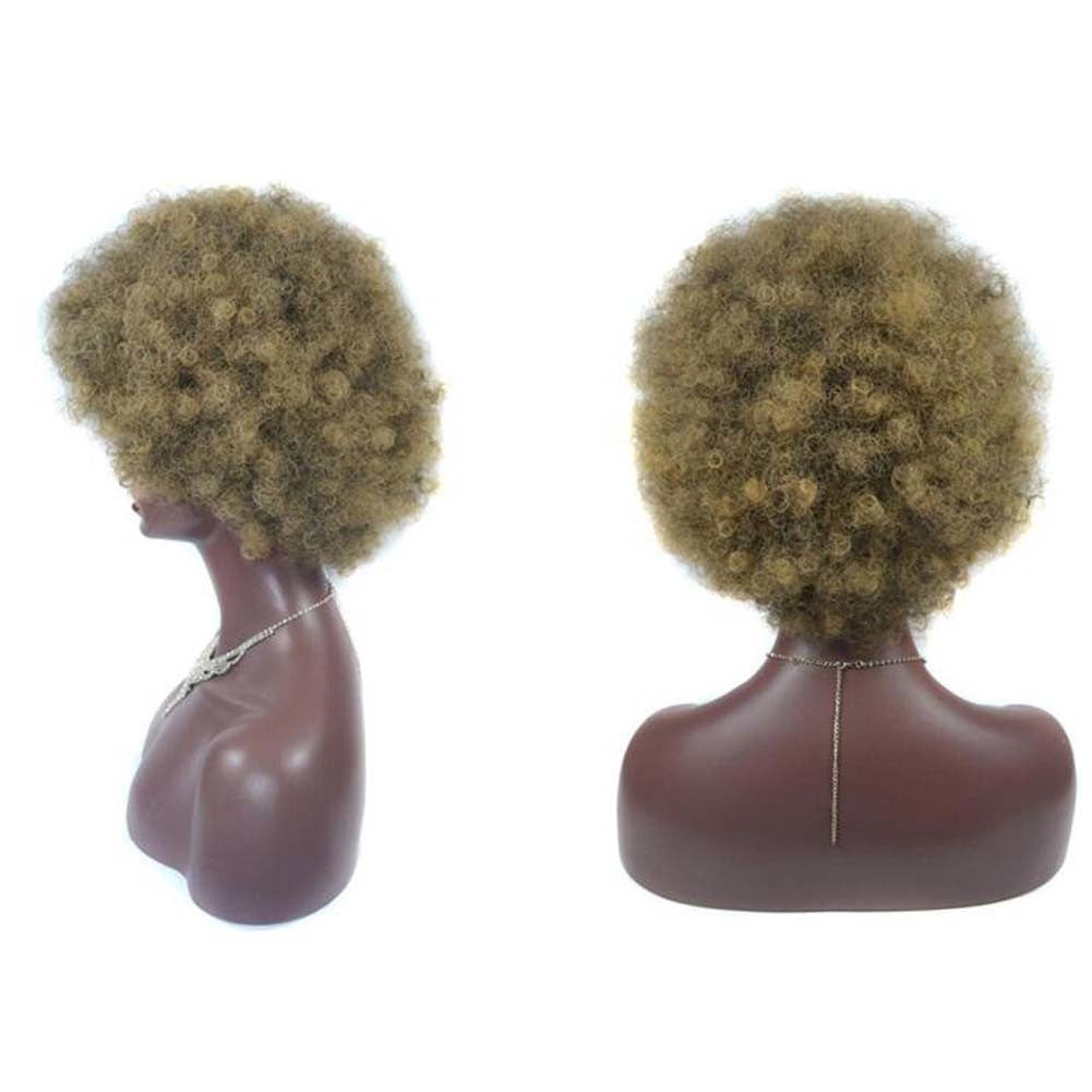 Khaki Short Afro Curly Hair Wigs Women Large Fluffy Synthetic Hair Short Full Wig for Party and Daily