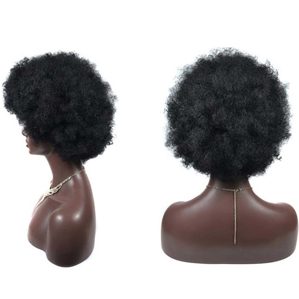 Pelucas de pelo rizado Afro corto negro para mujer, peluca completa corta de pelo sintético esponjoso grande para fiesta y uso diario