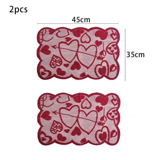 Valentine Day Table Runner Placemats Love Heart Hollow Lace Table Runner for Valentines Party Decorations Supplies