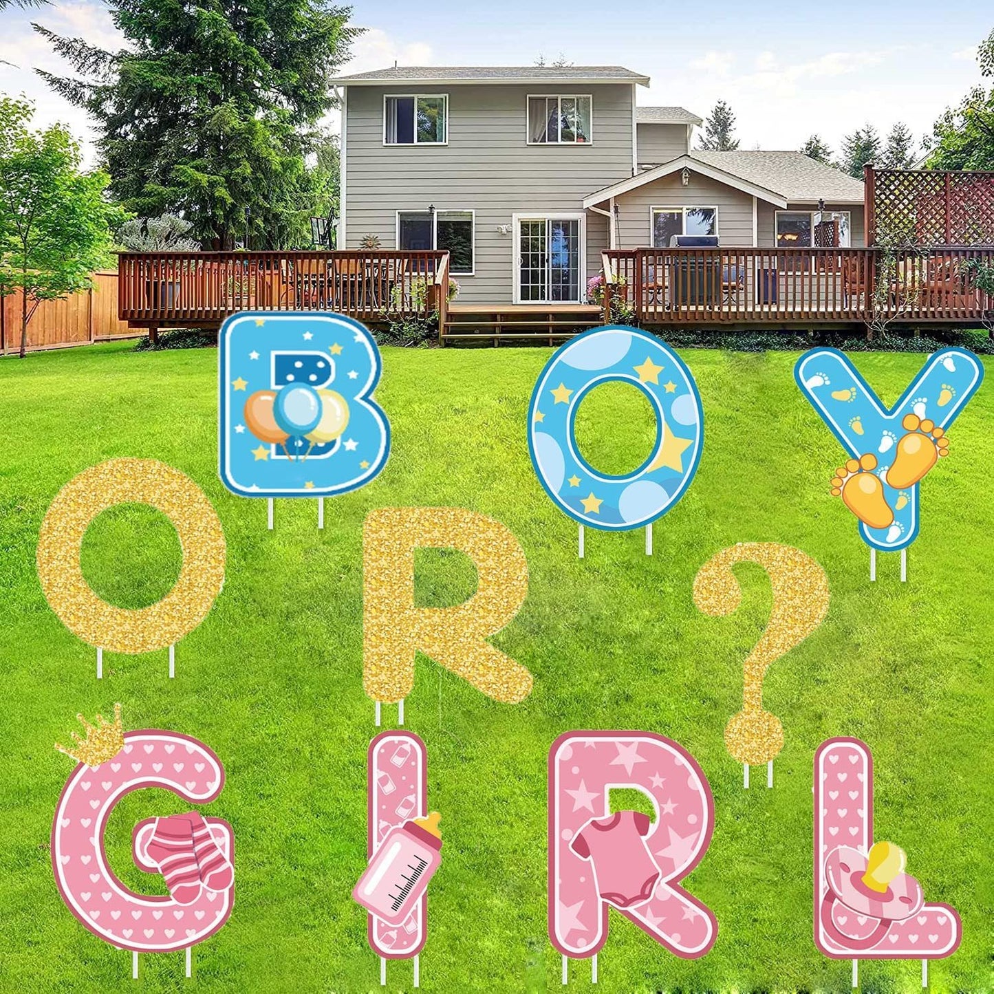 10PCS Gender Reveal Yard Sign With Stakes Boy or Girl Baby Shower Party Supplies for Indoor Outdoor Decoracion (Shipment from FBA)