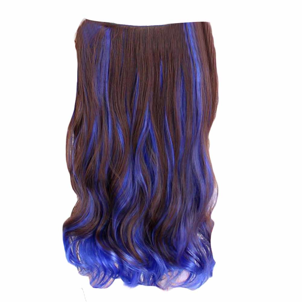 One-piece Two Tone Clip-on Hairpieces 5 Clips 20" - Brown/Royal Blue