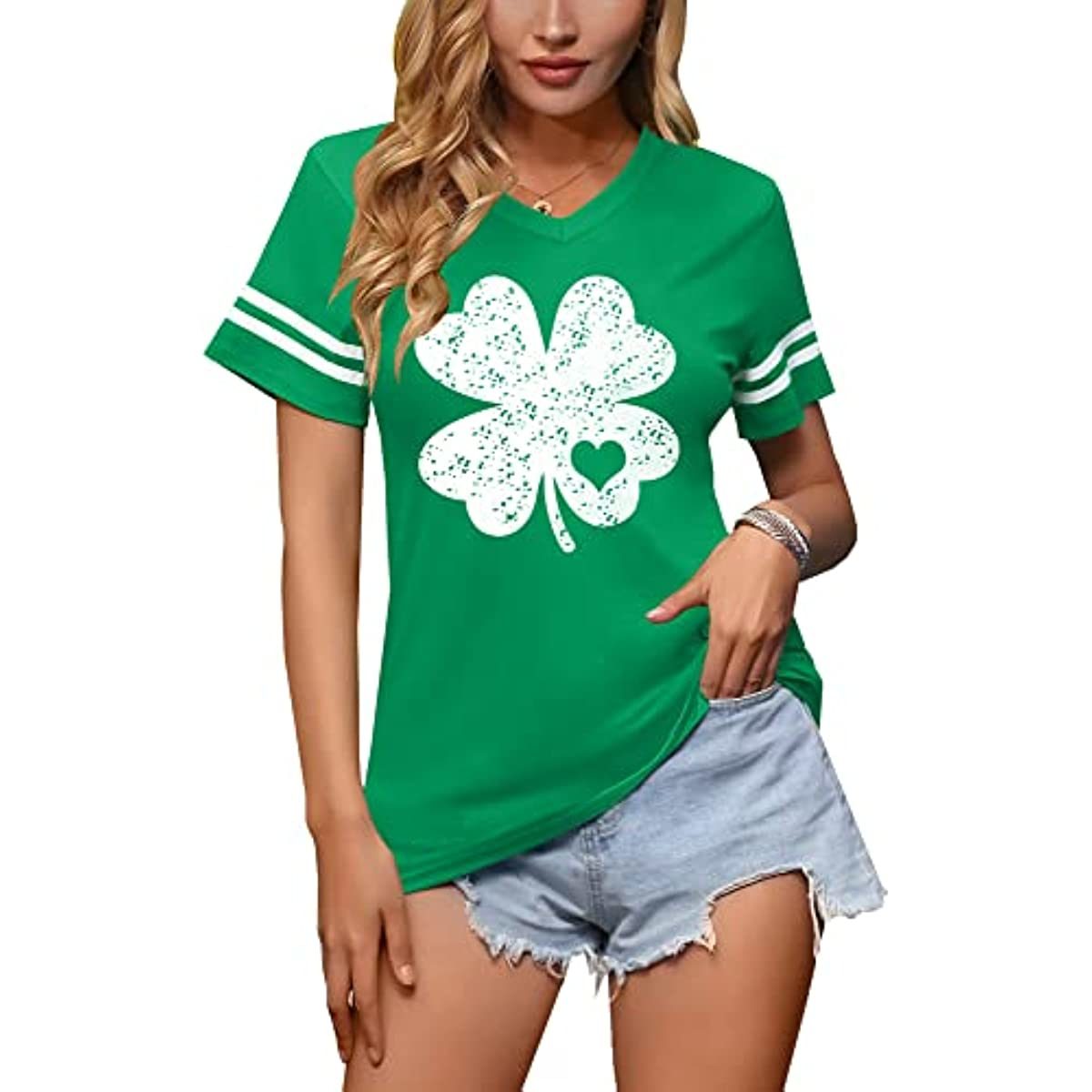 Spadehill St Patricks Day Women V-Neck Short Sleeve Summer T-Shirt