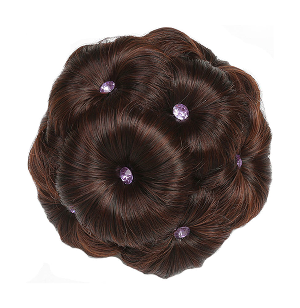 Elegant Hair Disk Chignon Updo Hairpieces With Rhinestone Hair Bun Extensions Claw, Brown