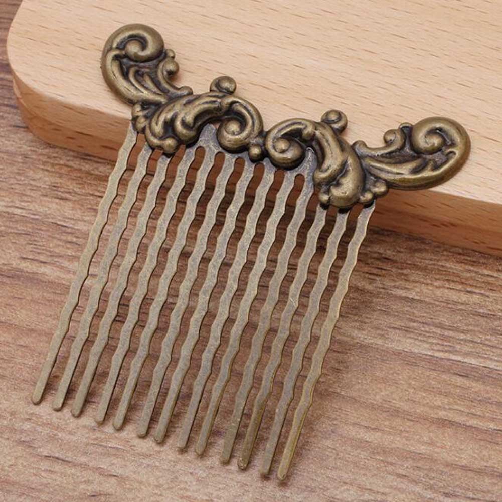 2 Pcs Retro Bronze Sea Wave Side Comb Chinese Style Hanfu Metal Hair Clip 13 Teeth Decorative Comb Hair Pin