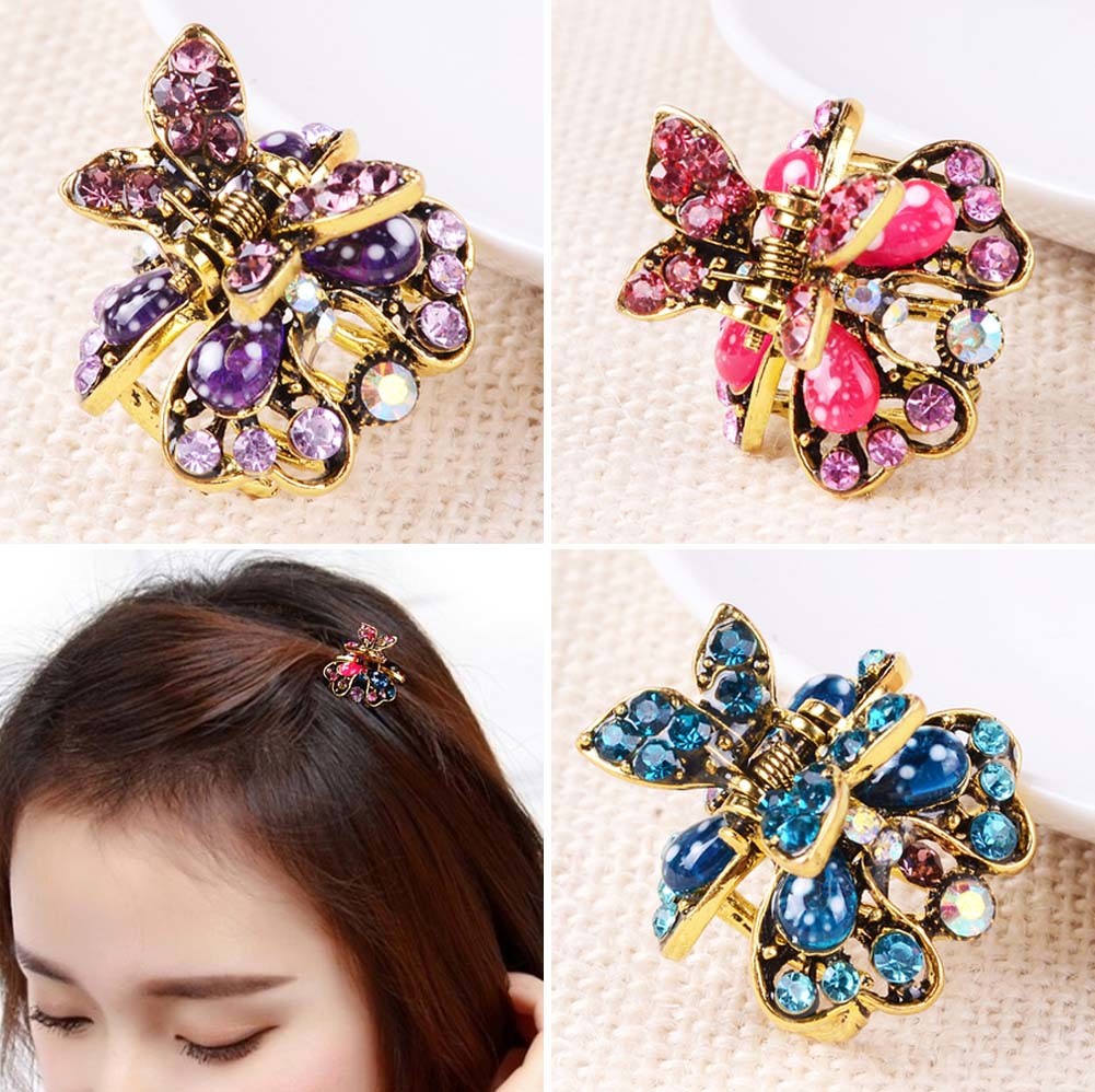 2 Pcs Rhinestone Hair Claw Clips Small Jaw Clips Bling Hair Clamp, Butterfly-14