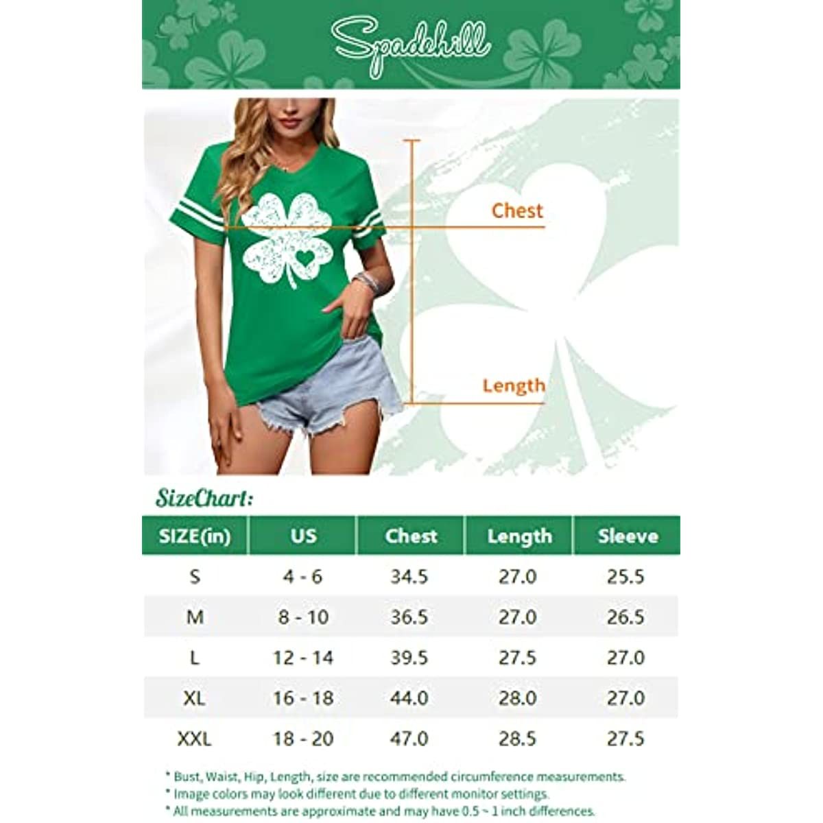 Spadehill St Patricks Day Women V-Neck Short Sleeve Summer T-Shirt