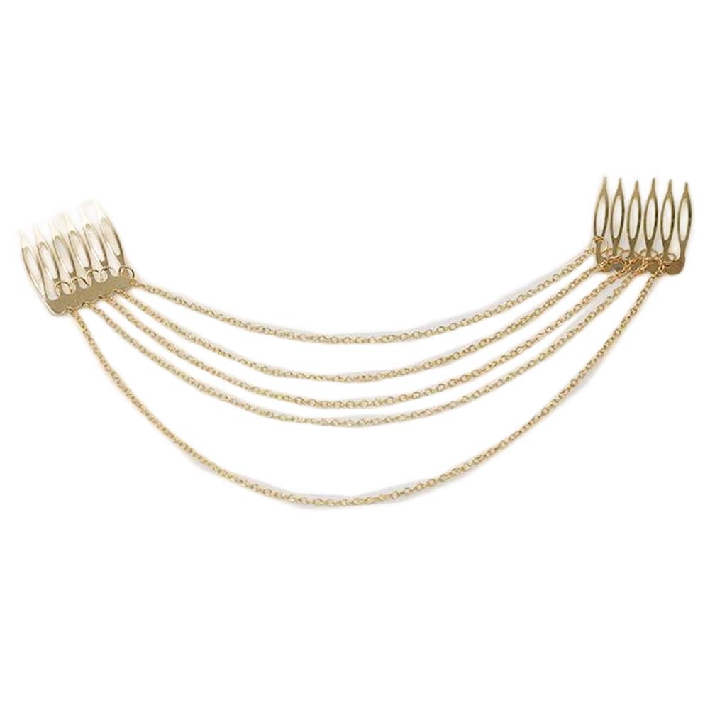 2 Pcs Gold Color Retro Hair Combs Decorative Mini Side Combs Hair Chain Tassels DIY Bridal Hair Accessories
