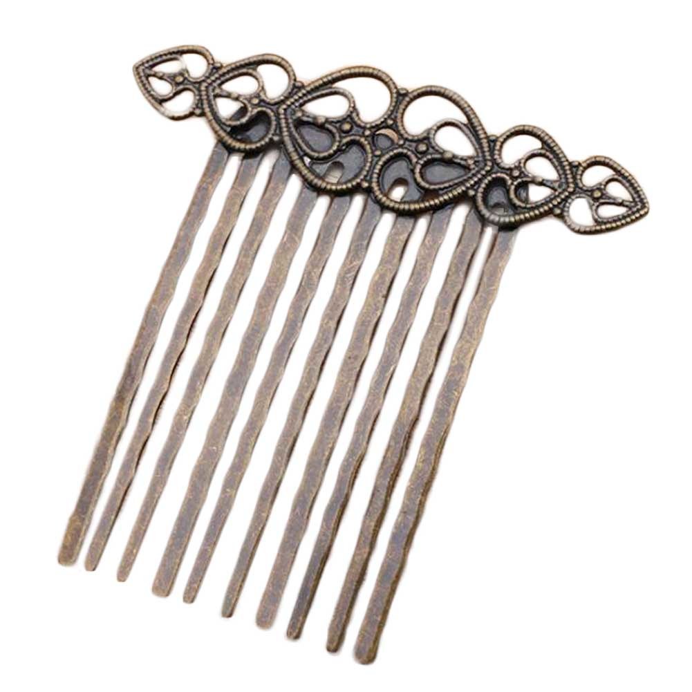 5 Pcs Retro Bronze Metal Side Comb Hearts Wedding Veil Hair Clip Comb Hanfu Decorative Hairpin