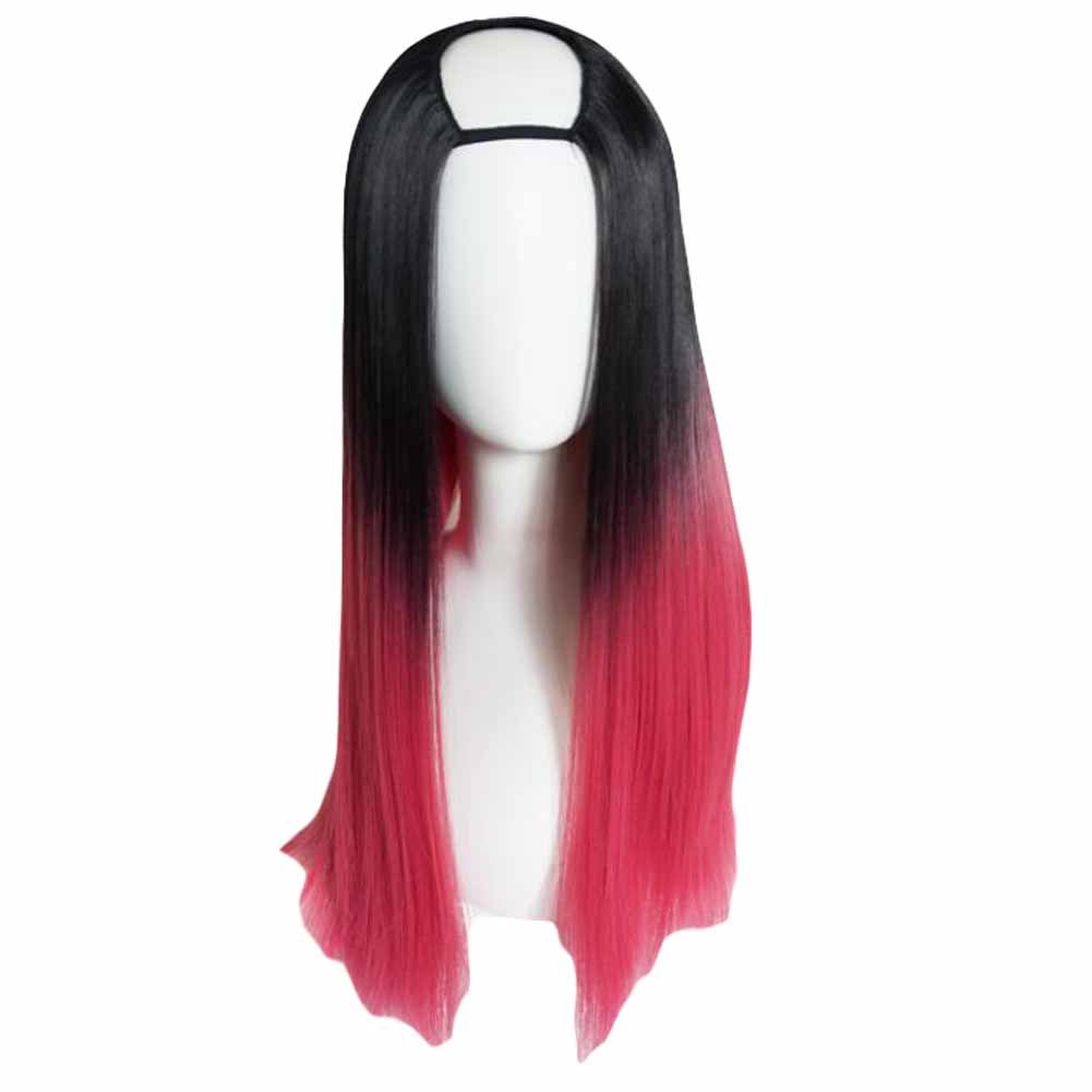 Black Rose Red 65 cm U Shape 2 Tone Cosplay Peluca completa Peluca de pelo largo y recto Halloween Dress Up