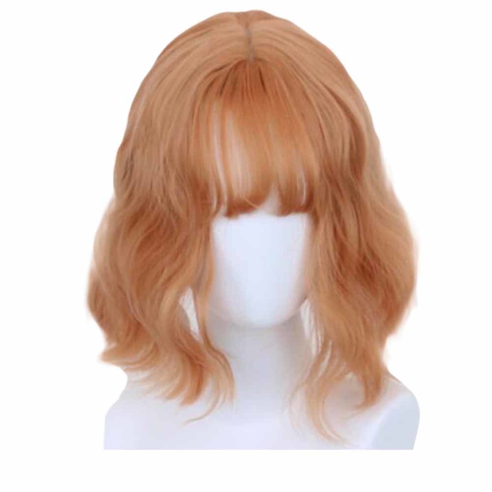 Peluca completa de Cosplay de 30 cm de color rosa dorado, peluca de pelo largo y rizado, pelo corto de Bob, disfraz de Halloween