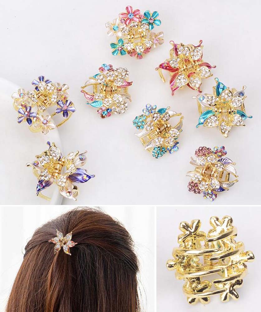 2 Pcs Rhinestone Hair Claw Clips Small Jaw Clips Bling Hair Clamp, Flower-6