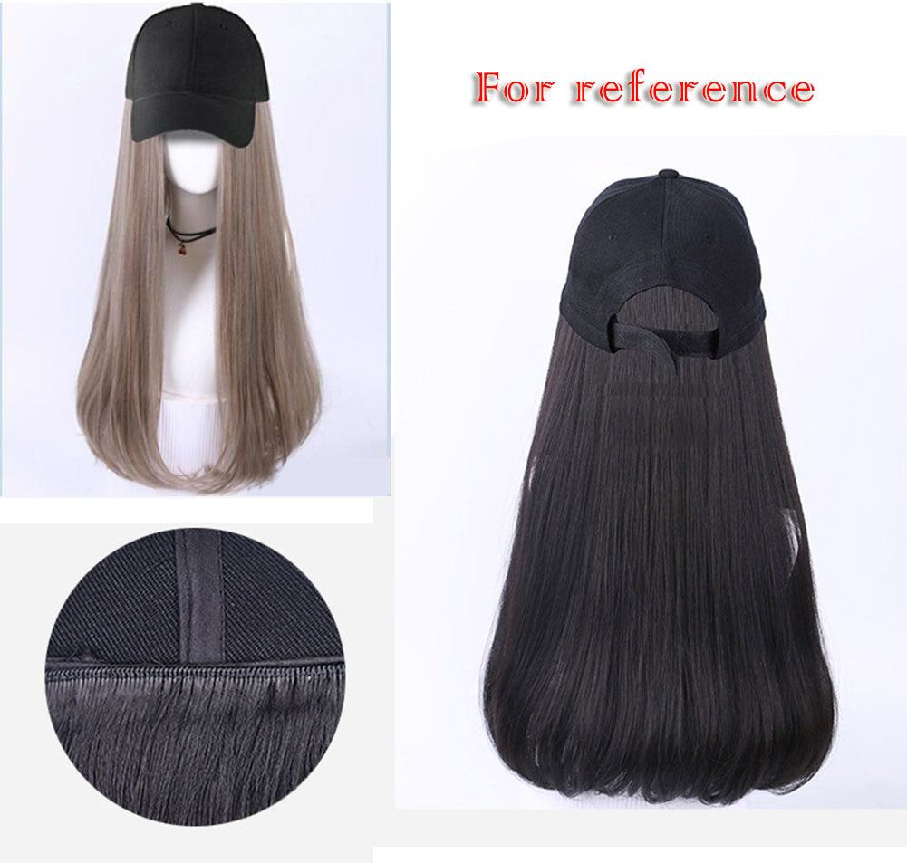 Womens Baseball Cap With Ombre Grey Long Hair Attached Synthetic Hair Extensions Wig Cap