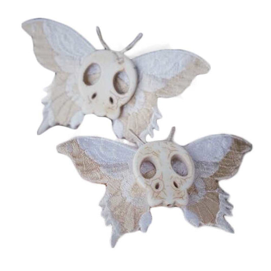 1 Pair Handmade White Moth Skull Hair Clips Halloween Gothic Hair Clips Embroidered Bowknots Hair Pin