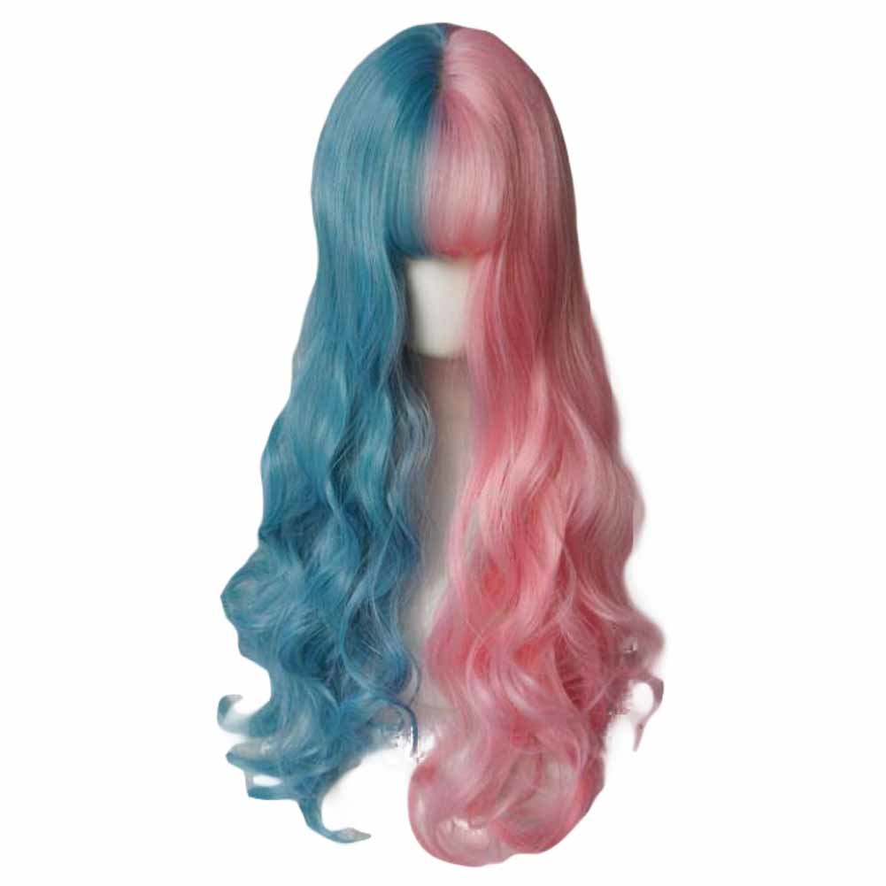 65 cm Pink Blue Long Curly Wave Synthetic Hair Wig Cosplay Wig Costume Full Wig Halloween Dress Up