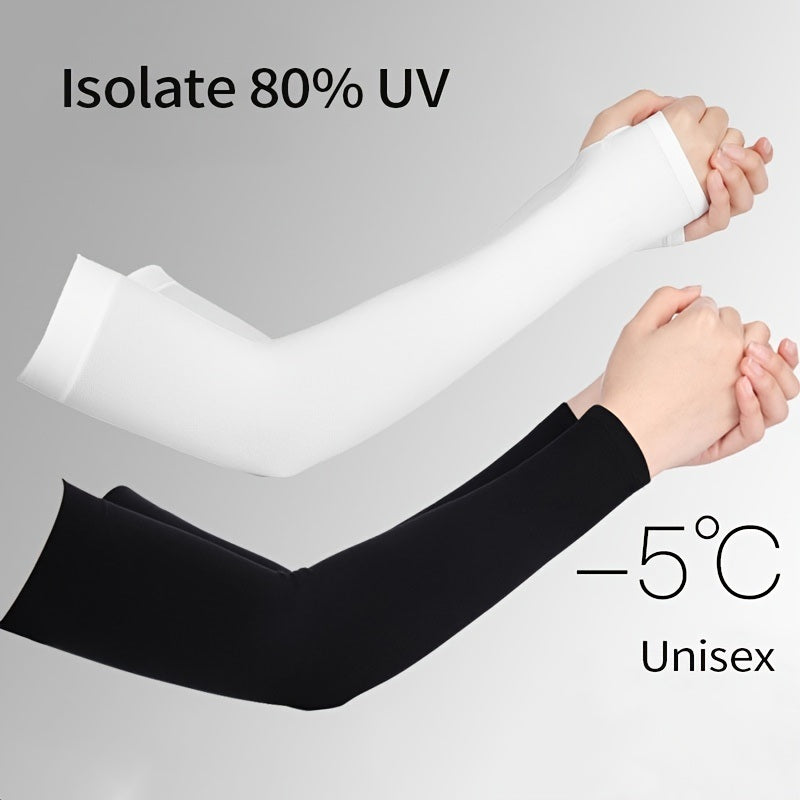 Solid Color Cycling Arm Sleeves; Sun Screen UV Protection Compression Arm Sleeves With Thumb Hole