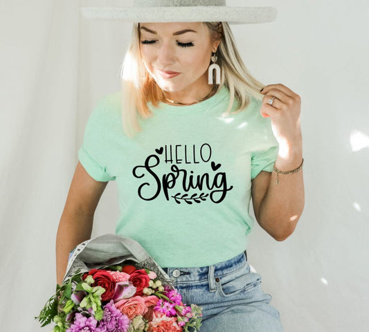 Hello Spring T-shirt, Happy Easter Shirt, Spring Flowers Gift, Holiday Shirt, Easter Gift, Women's Shirt, Gift For Mom, Summer Tee