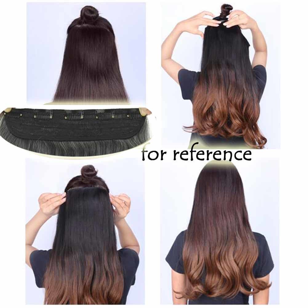 Gradient One-piece Two Tone Hair Clip-on Hairpieces 5 Clips 20" - Black/Grey