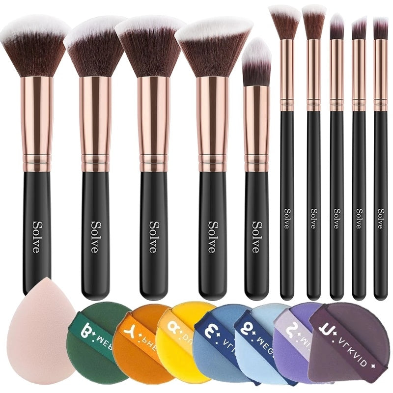 10 Pcs Rose Gold Makeup Brushes Set High Quality Foundation Brushes Blending Face Powder Brush Beauty Premium Powder Puff Sponge