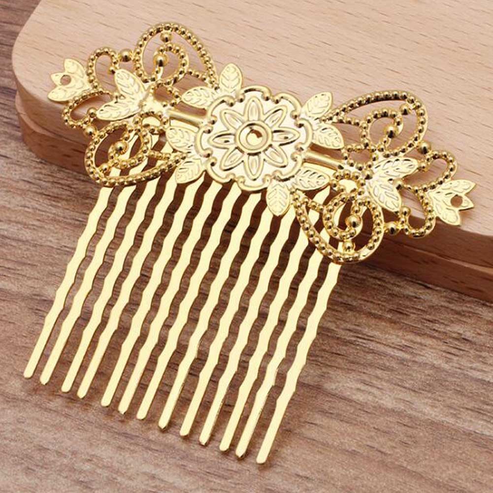 3 Pcs Golden Metal Side Comb Chinese Style Wedding Veil Hair Clip Comb Flower Vine Cirrus Hanfu Decorative Hairpin