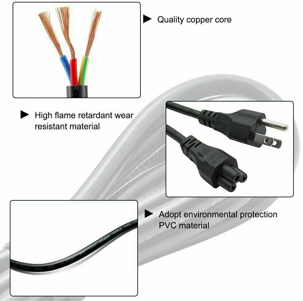 5 Core Replacement UL Listed AC Wall Power Cord 10 Feet 3 Prong Universal AC Cable for LG TV Dell HP Asus Toshiba Lenovo Acer Samsung Laptop Notebook Computer Charger PL 1002