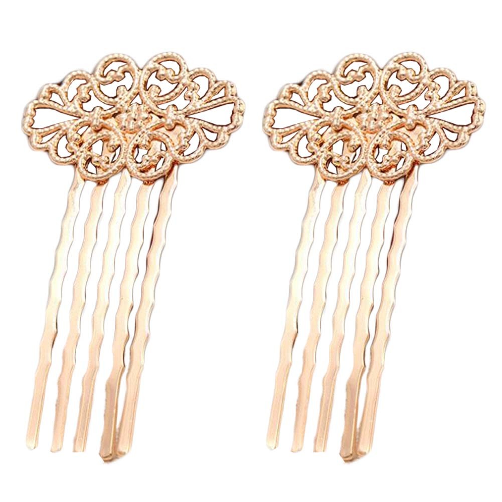 2 Pcs Retro Hair Combs Carved Flower Decorative Mini Side Combs DIY Bridal Hair Accessories, 1.3 Inches