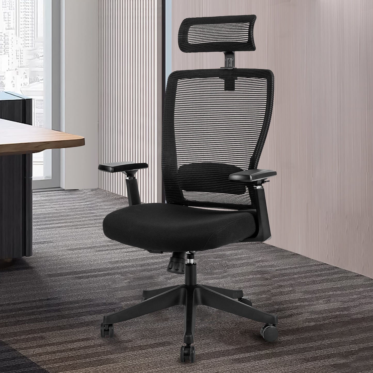 High back office mesh chair with lumbar support; color black; 300lbs