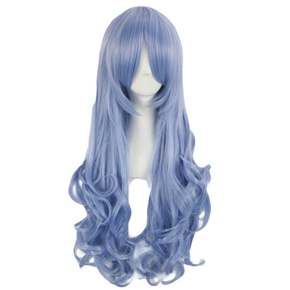 Blue 80 cm Cosplay Full Wig Long Curly Hair Wig Synthetic Hair Replacement Wig Halloween Dress Up