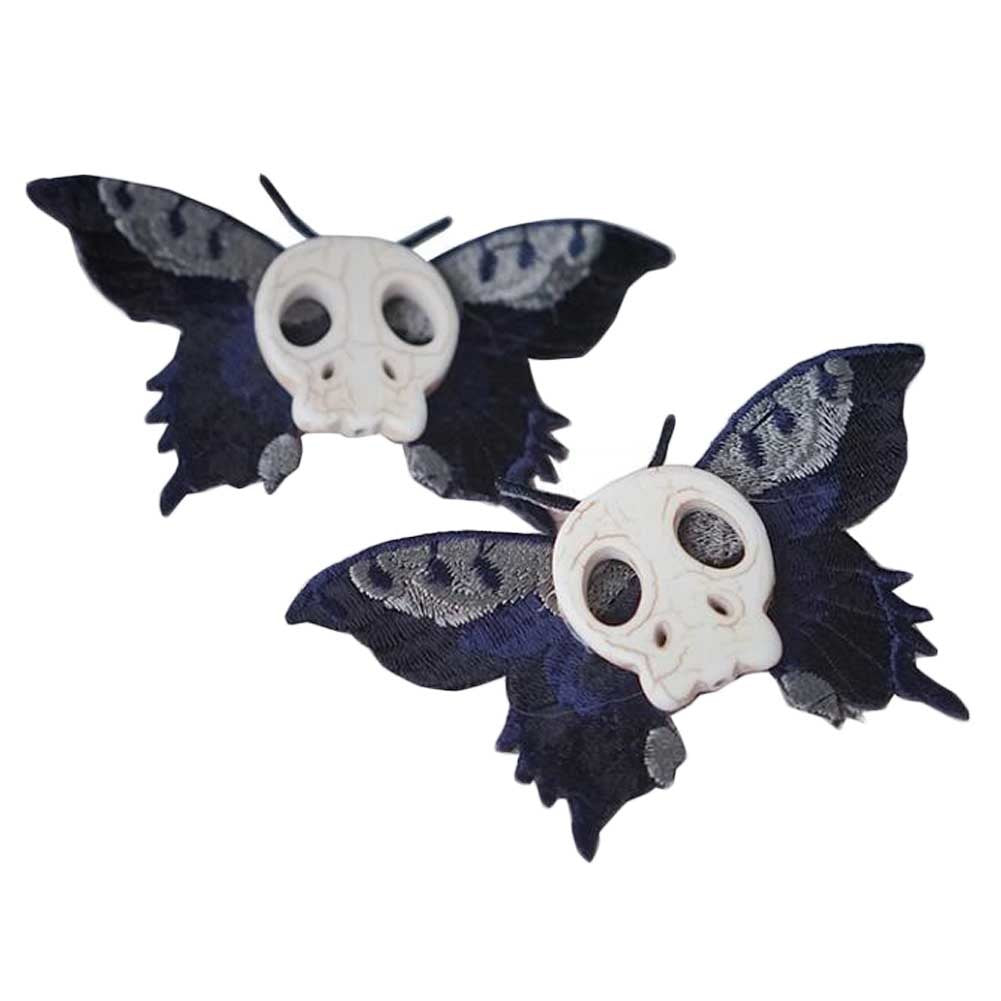 1 Pair Handmade Black Moth Skull Hair Clips Halloween Gothic Hair Clips Embroidered Bowknots Hair Pin