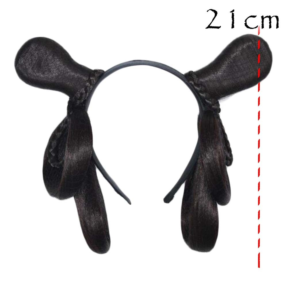 Han Chinese Clothing Wig Hairband Updo Hair Bun Headband Rabbit Ears Ancient Costume Wig Hair Bun Black Hair Extensions