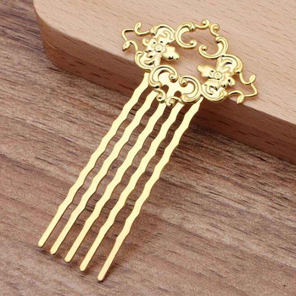5 Pcs Chinese Style 5 Teeth Hair Combs Pins Golden Metal Side Combs DIY Hairpins Updo Accessory Hair Pin