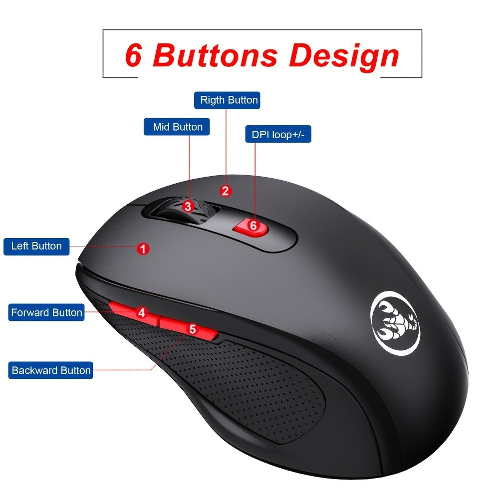 HXSJ 2023 New 2.4G USB Wireless Mouse 1600DPI Adjustable 6 Audible Button Black Suitable For Notebook Desktop Computer Without Battery Gift For Boyfriend/Valentines/Easter