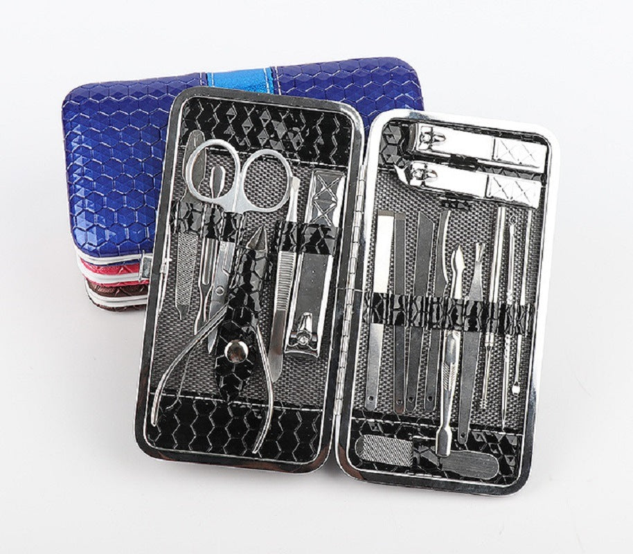Set of 18 Pieces Nail Clipper Set Stainless Steel Nail Tools Manicure & Pedicure Travel Grooming Kit with Hard Case