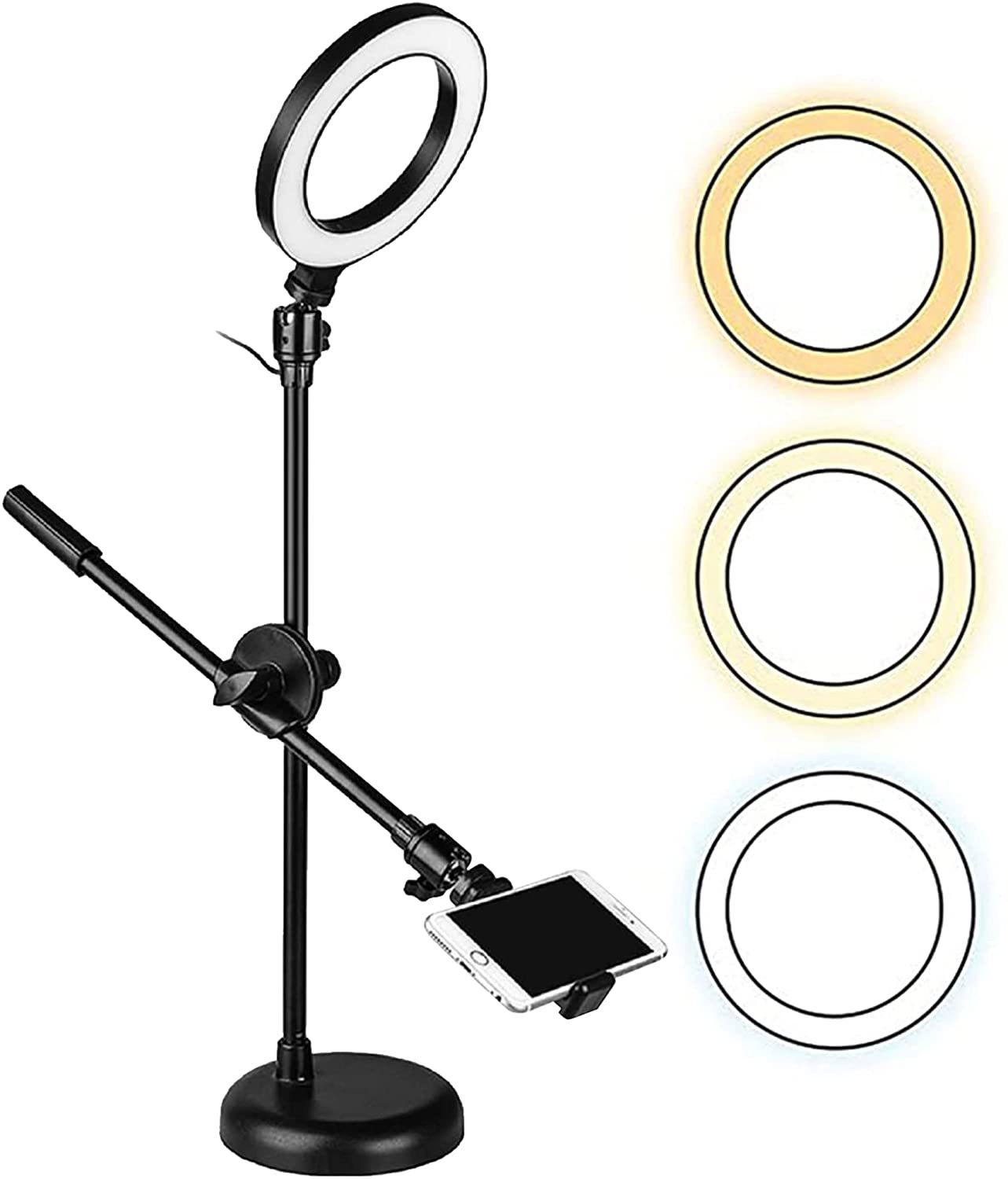 10'' Ring Light Overhead Phone Mount LED Circle Lights 360° Adjustable Shooting Arm Dimmable for Video Recording; Live Streaming; YouTube; Makeup; Instagram; TIK Tok 5Core Ring Mob PL