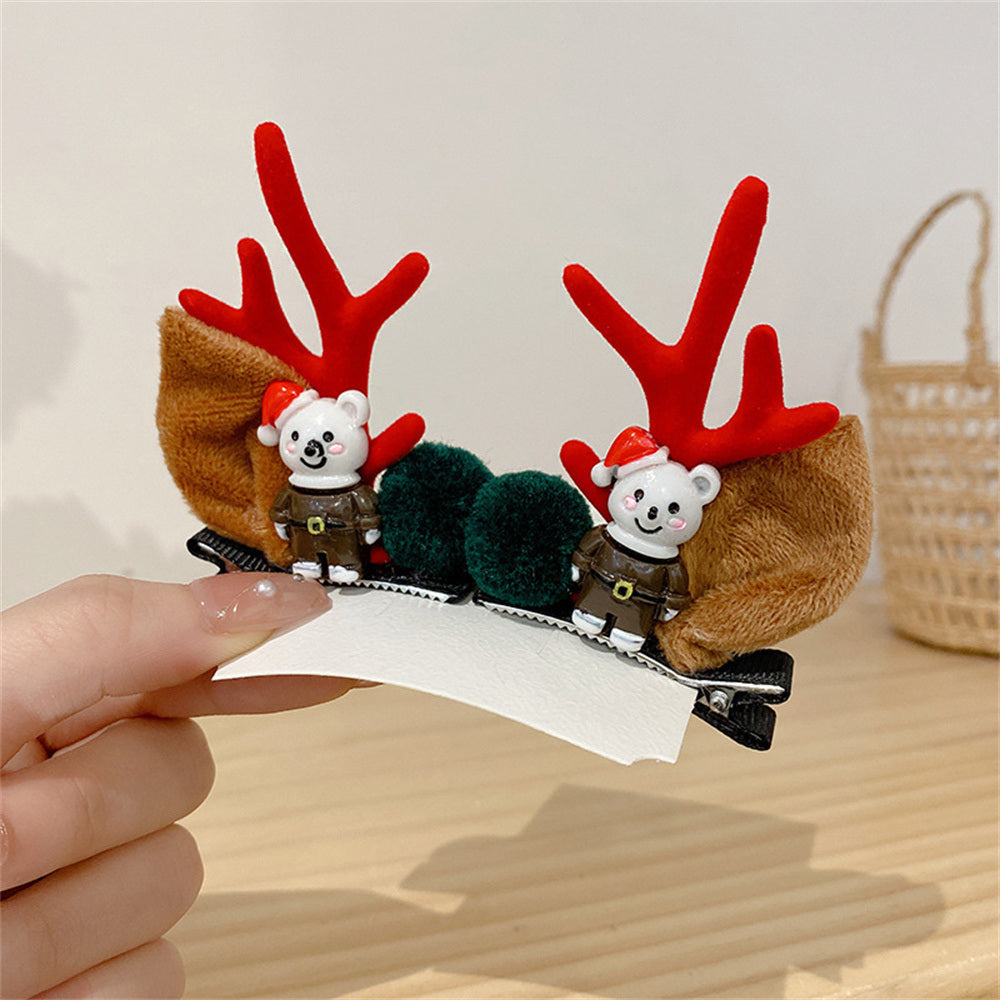 2pcs/Set Kawaii Christmas Elk Ear Hair Clip Women Girl Santa Snowman Hairpin Xmas Party Barrettes For Kids Cosplay Headwear