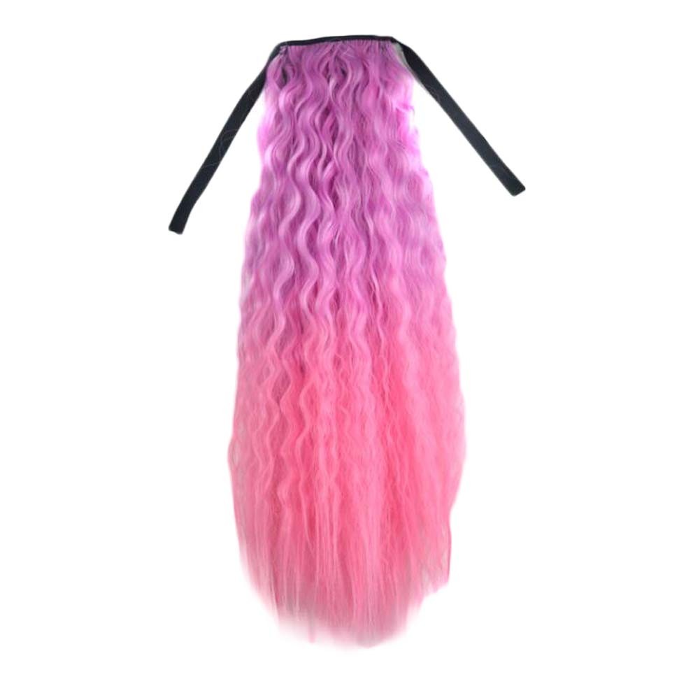 Wavy Curly Wrap Around Ponytail Wig Extension Woman Drawstring Synthetic Hair Extension Fluffy Hairpiece,Gradient Pink Halloween Dress Up Cosplay