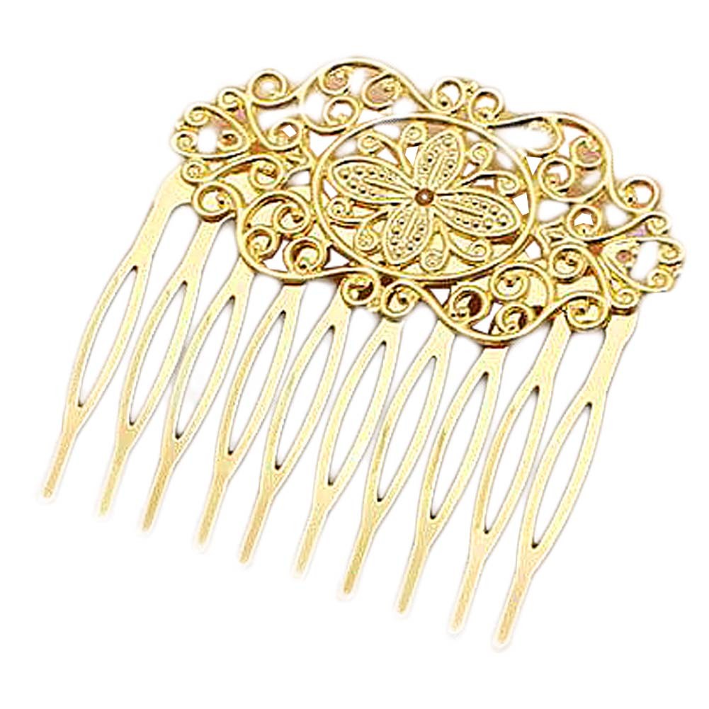 3 Pcs Gold Tone 10 Teeth Side Comb Metal Hair Clip Hair Comb Flower Vine Cirrus Decorative Comb Hair Pin