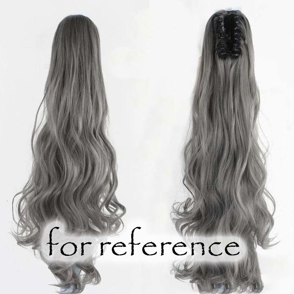 Ponytail Extension Claw Curly Wavy Clip-on Hairpiece One Piece Long Ponytail Hair Extensions,Grey