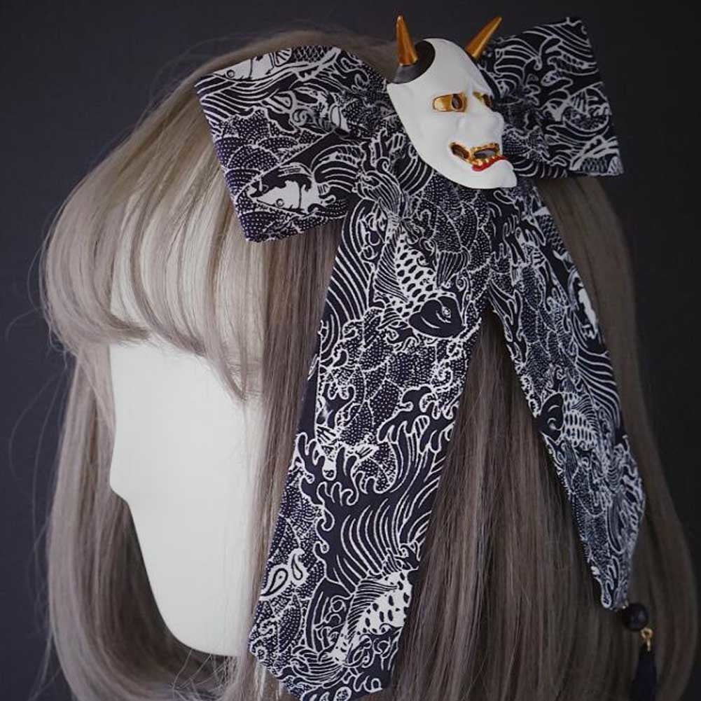 1 Piece Handmade Japanese Style Ghost Bowknot Hair Clips Halloween Gothic Hair Clips Large Ribbon Bowknots Hair Pin