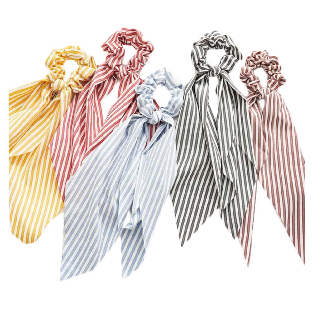 5 Pcs Multicolor Stripe Polyester Ribbon Scrunchies Hair Bow Scarf Scrunchies Hair Ties
