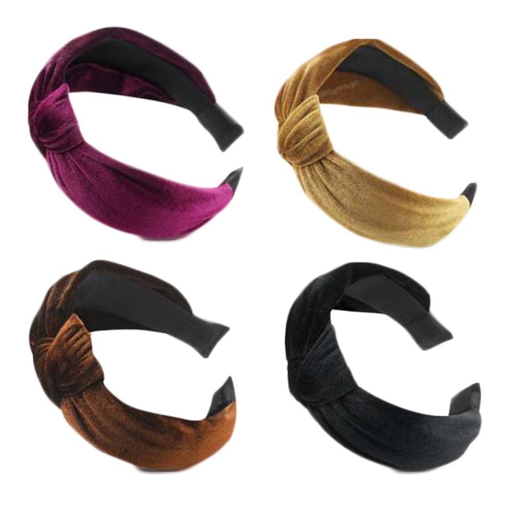 4 Pcs Velvet Wide Headbands Plain Turban Twist Knotted Headband Cross Knot Hair Hoop Solid Colors Hairbands Hair Accessories