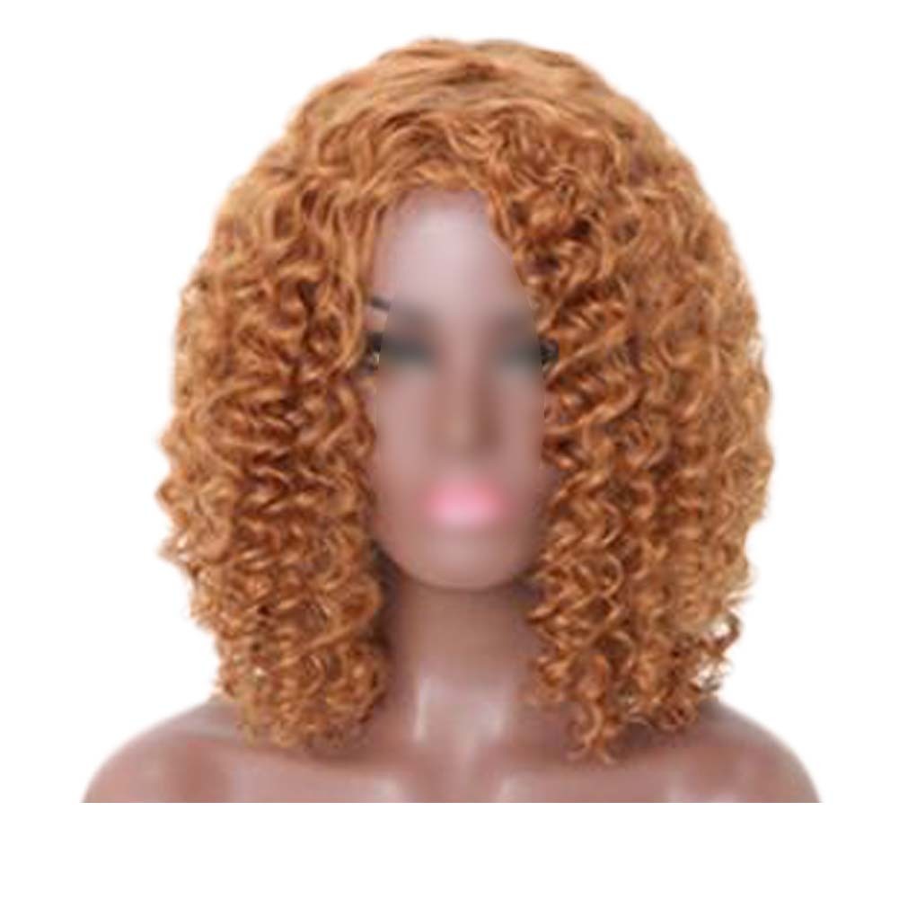 Light Coffee Afro Hair Wig Short Curly with Bangs Fluffy Wigs Synthetic Hair Full Wig,16 inch