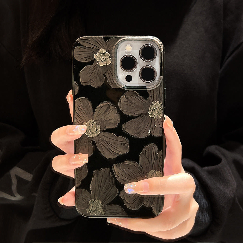 ins Oil painting flower r for iPhone13Promax Apple 12 phone case 11 Color painting 14 Black xs soft cover