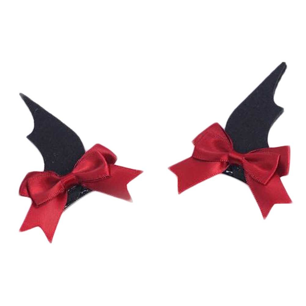 1 Pair Halloween Black Devil Wings Hair Clips Cosplay Gothic Red Bowknot Hairpin Non-woven Bat Wings Hairpin