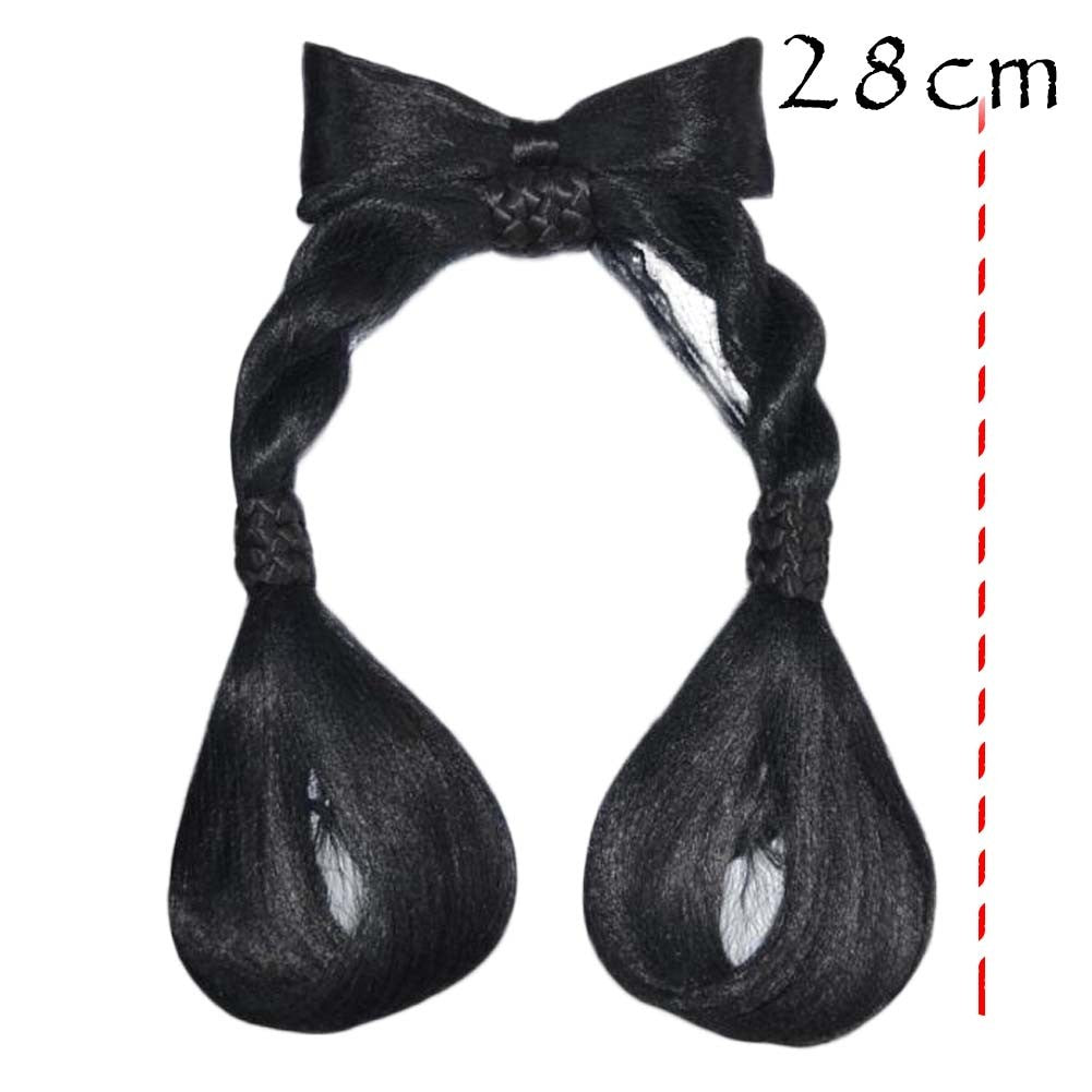 Women Wig Han Chinese Clothing Bowknot Updo Headband Hair Bun Chinese Traditional Costume Accessory Black Hairpiece
