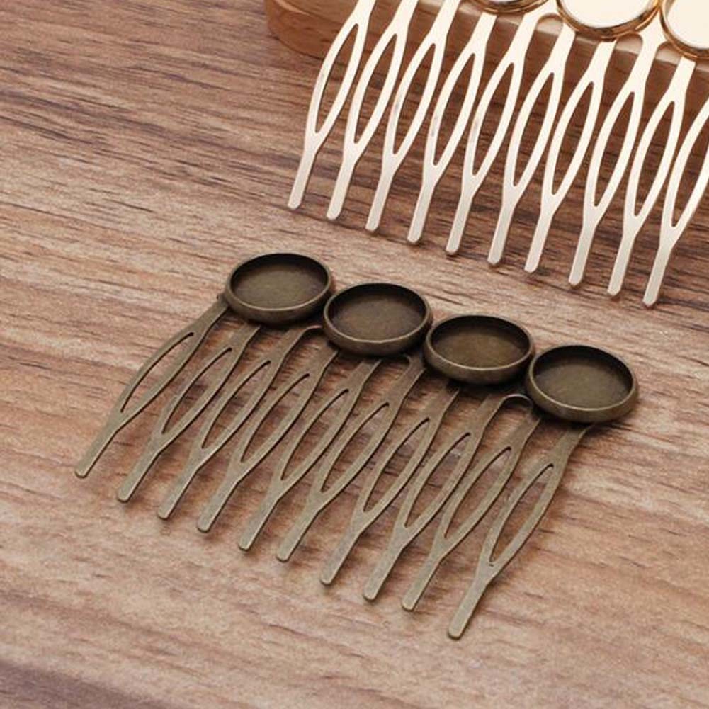 5 Pcs Retro Bronze DIY Cabochon Setting Side Comb Metal Hairpin Artcraft Project 10 Teeth Decorative Comb Hair Pin