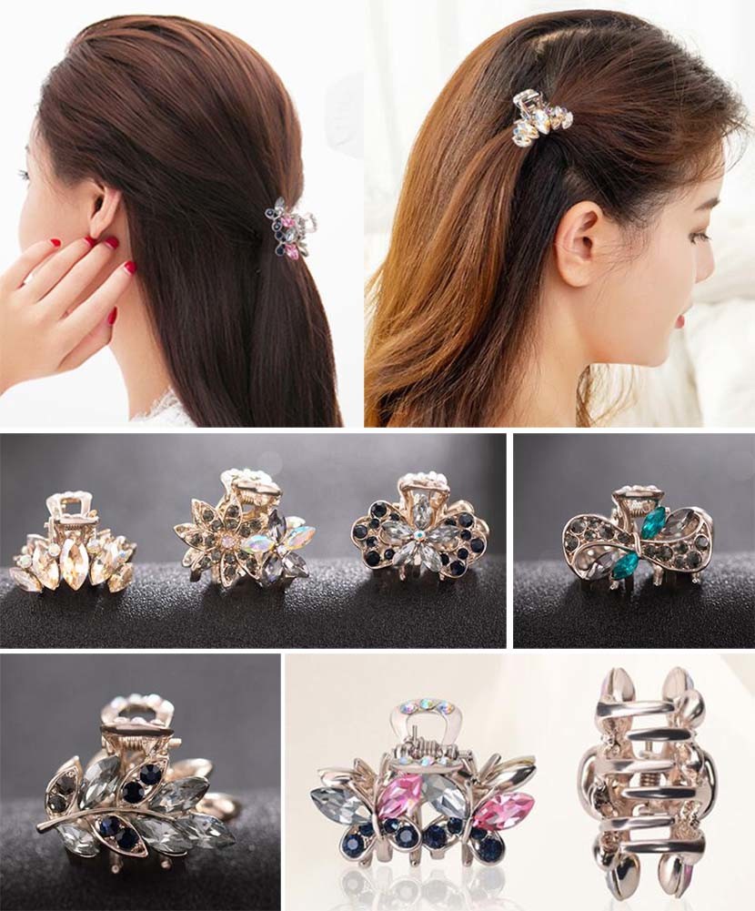 2 Pcs Rhinestone Hair Claw Clips Small Jaw Clips Bling Hair Clamp, Flower-5