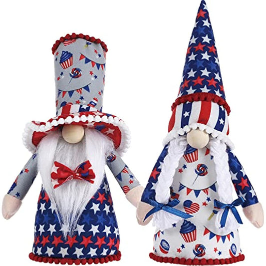 4th of July Gnomes Decorations for Home - 2 Pcs Handmade Swedish Tomte Gnomes Plush; Patriotic Gnomes for Memorial Day Decorations&Veterans Day&Independence Day Decorations&Gift for Friends
