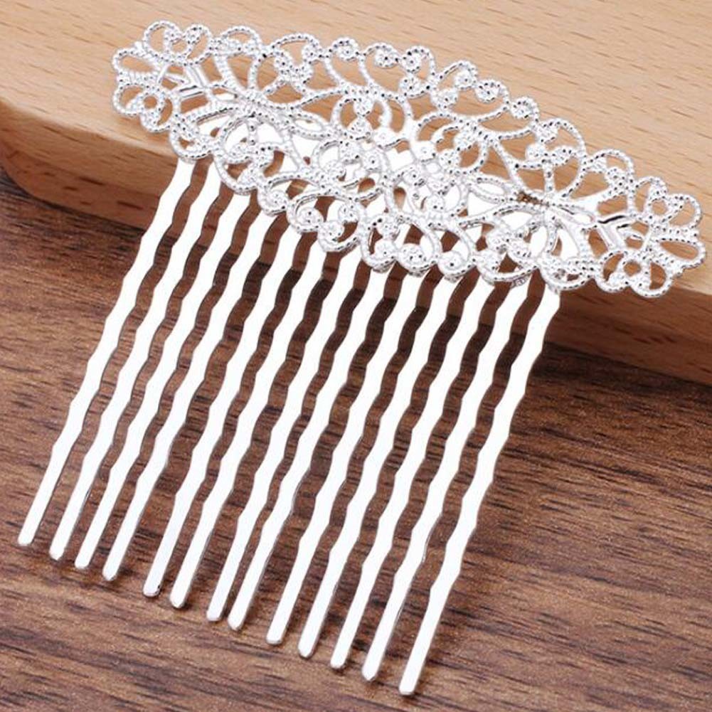 3 Pcs Silver Metal Side Comb Carved Flower Vines Hairpin Topknot Hair Clip DIY Bridal Hair Accessories Hair Pin